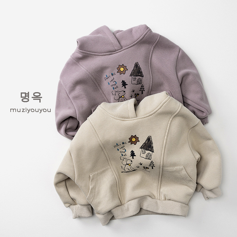 衣酷贝比男女童加绒加厚连帽卫衣绒衫冬季韩版保暖休闲上衣外套潮