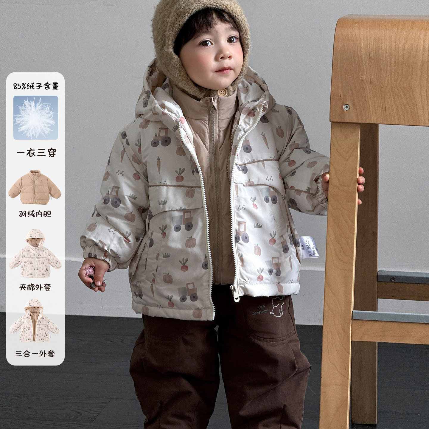 小男孩夹棉外套秋冬装2026新款男宝防风三合一羽绒内胆婴幼儿衣服图片