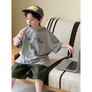 2026儿童短袖夏装男女童新款韩版鸭梨字母印花圆领宽松柔软T恤潮
