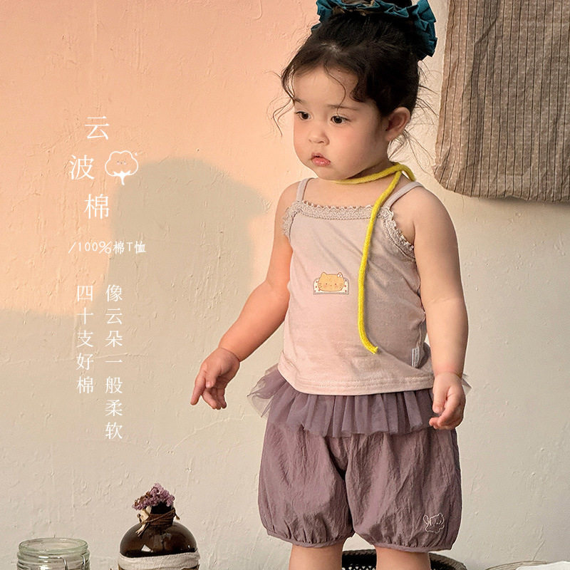 婴幼儿夏季新款清凉两件套卡通猫咪可爱印花女宝套装韩系童装 a类