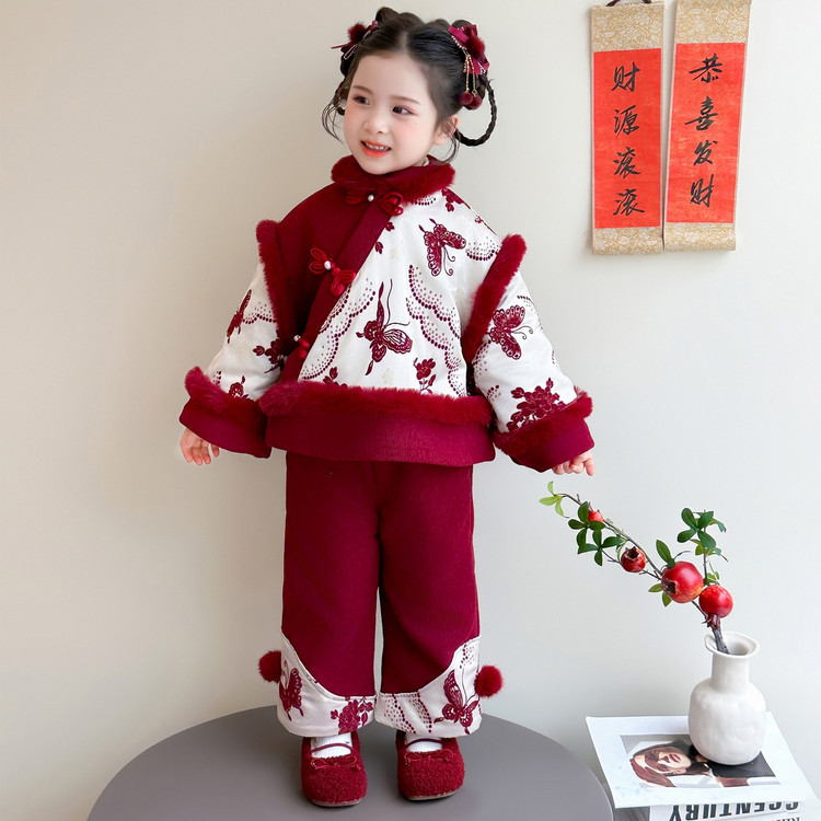 女童新年套装冬季国风儿童汉服冬装宝宝过年衣服女孩秋冬款拜年服