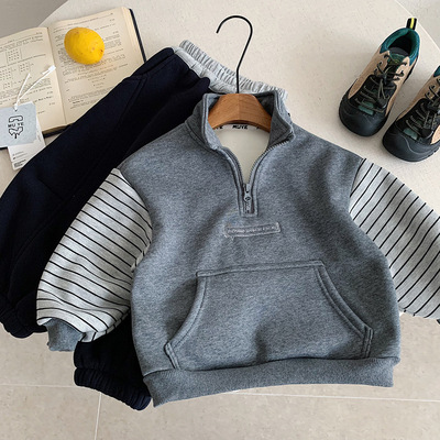 儿童卫衣男童冬加绒宝宝一体绒半高领打底衫男孩拉链内搭保暖上衣