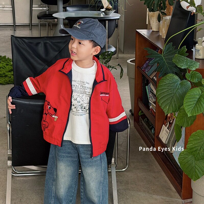 男童棒球服痞帅小童装立领夹克衫2026春秋季洋气刺绣儿童外套红色