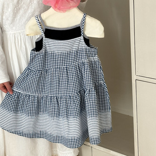 女童叠穿连衣裙夏装2026儿童裙子春夏吊带裙礼服小女孩格子棉布裙