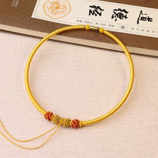 婴儿童宝宝周岁项圈金锁项链绳子黄金吊坠绳子手工编绳多挂圆形