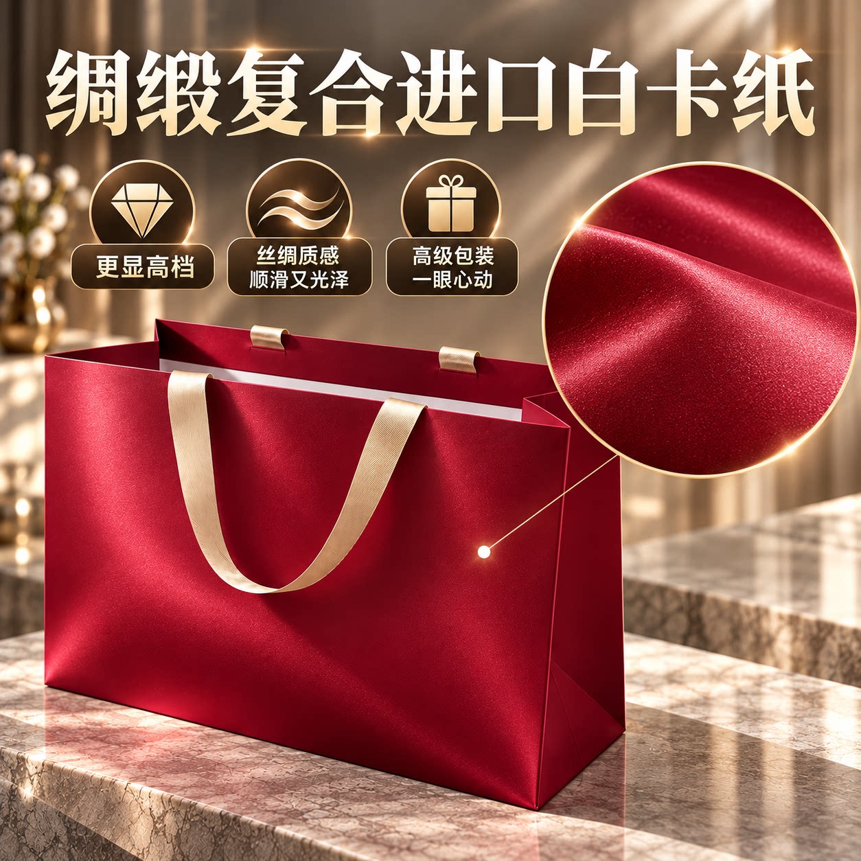 高奢丝绸缎纸袋节庆手提袋滋补品礼品袋专柜服装店购物袋定制logo
