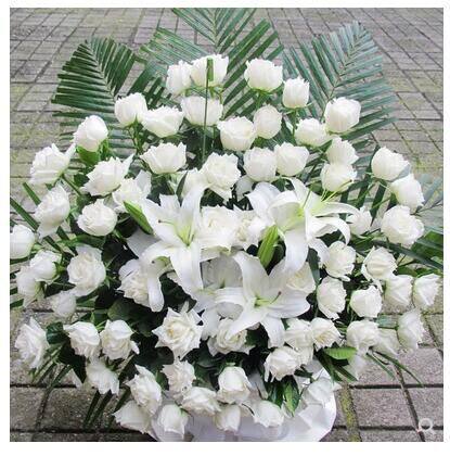 白玫瑰花篮 台蓝 丧事白事祭奠葬礼老人过世送花 花圈 上海同城送