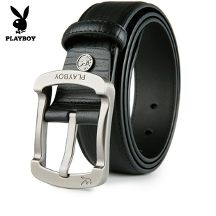 配牛仔裤 针扣纯牛皮腰带男式 带棕色 真皮青年时尚 花花公子皮带男士