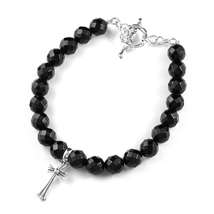 日本天然石925银十字架黑玛瑙