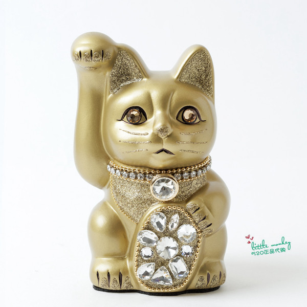 日本代购 招财猫猫 金色 职人手工 贴钻 精致陶制开运日式摆饰