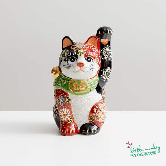 日本代购 招财猫 左手 九谷烧 传统技艺 和风 开运招福日式摆件