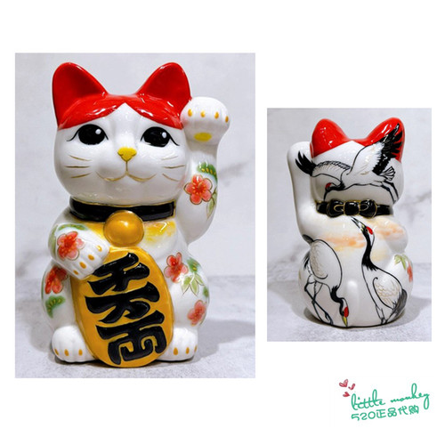 日本代购 招财猫猫 千万两 仙鹤 传统技艺 手绘 陶瓷开运日式摆饰