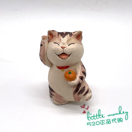 日本代购 快乐猫咪 手拿橘子 匠人手工 治愈可爱 公仔 手工艺摆件