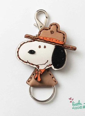 日本代购 snoopy史努比 50th纪念牛皮钥匙扣挂件钥匙圈