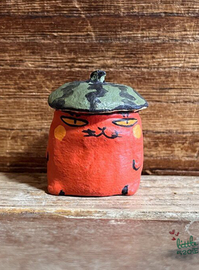 日本代购 红色猫咪 头顶西瓜皮 职人手工 趣味张子风特色摆件装饰