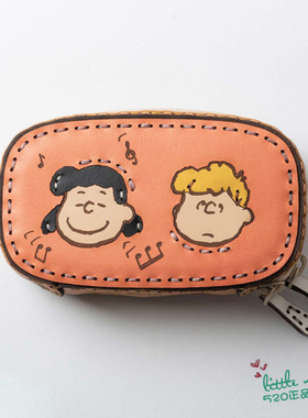 日本代购 snoopy史努比 职人手工橙色牛皮智能钥匙包零钱包收纳包