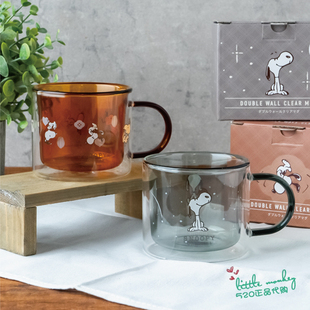 茶杯 日本代购 Snoopy史努比 可爱双层透明玻璃杯 水杯