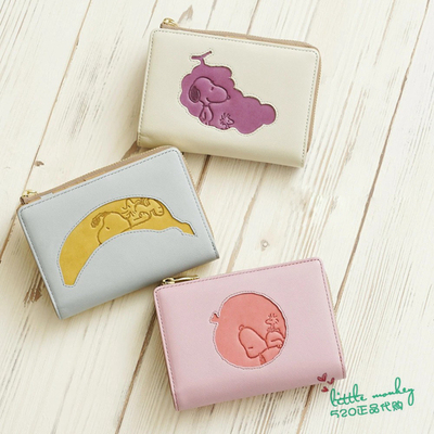 日本代购 snoopy史努比 葡萄 香蕉 苹果 时尚牛皮折叠 短款钱包