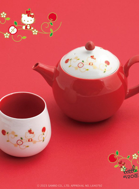 日本代购 HelloKitty凯蒂猫 可爱红色陶瓷茶壶水壶茶杯水杯