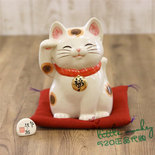 日本代购 招财猫 右手 匠人手作 和风陶制 招福开运摆件 21.5cm