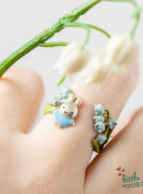 日本代购 Miffy米菲兔 蓝色铃兰花 精致可爱花戒指 指环