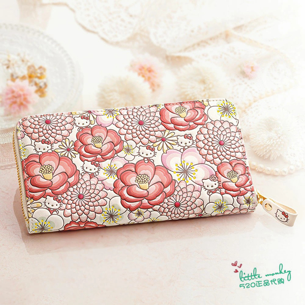 日本代购 HelloKitty凯蒂猫 职人手工传统技艺时尚真皮长款钱包