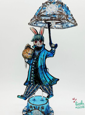 日本代购 穿蓝色大衣的兔子 职人手工 可爱LED灯小夜灯装饰灯