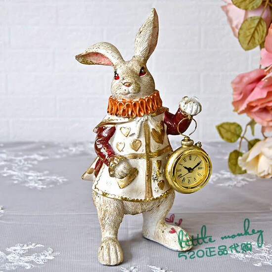 日本代购 爱丽丝梦游仙境 兔子 可爱复古摆件 时钟