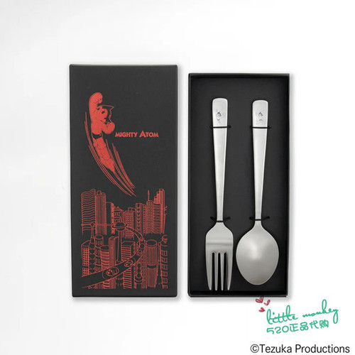日本代购 铁臂阿童木 可爱不锈钢叉 勺子 餐具盒装