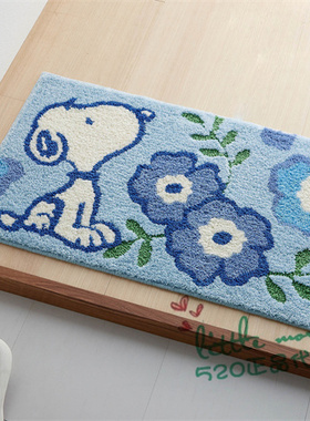 日本代购 Snoopy史努比清新蓝色花朵可爱玄关入户地垫卧室地垫