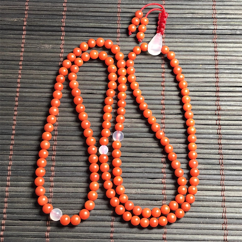 云南保山料老南红玛瑙 天然原矿柿子红满色满肉108项链毛衣链 5mm