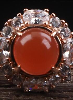 纯天然保山南红玛瑙 无裂原矿冰红戒面女款戒指 925银镶嵌 3.87克