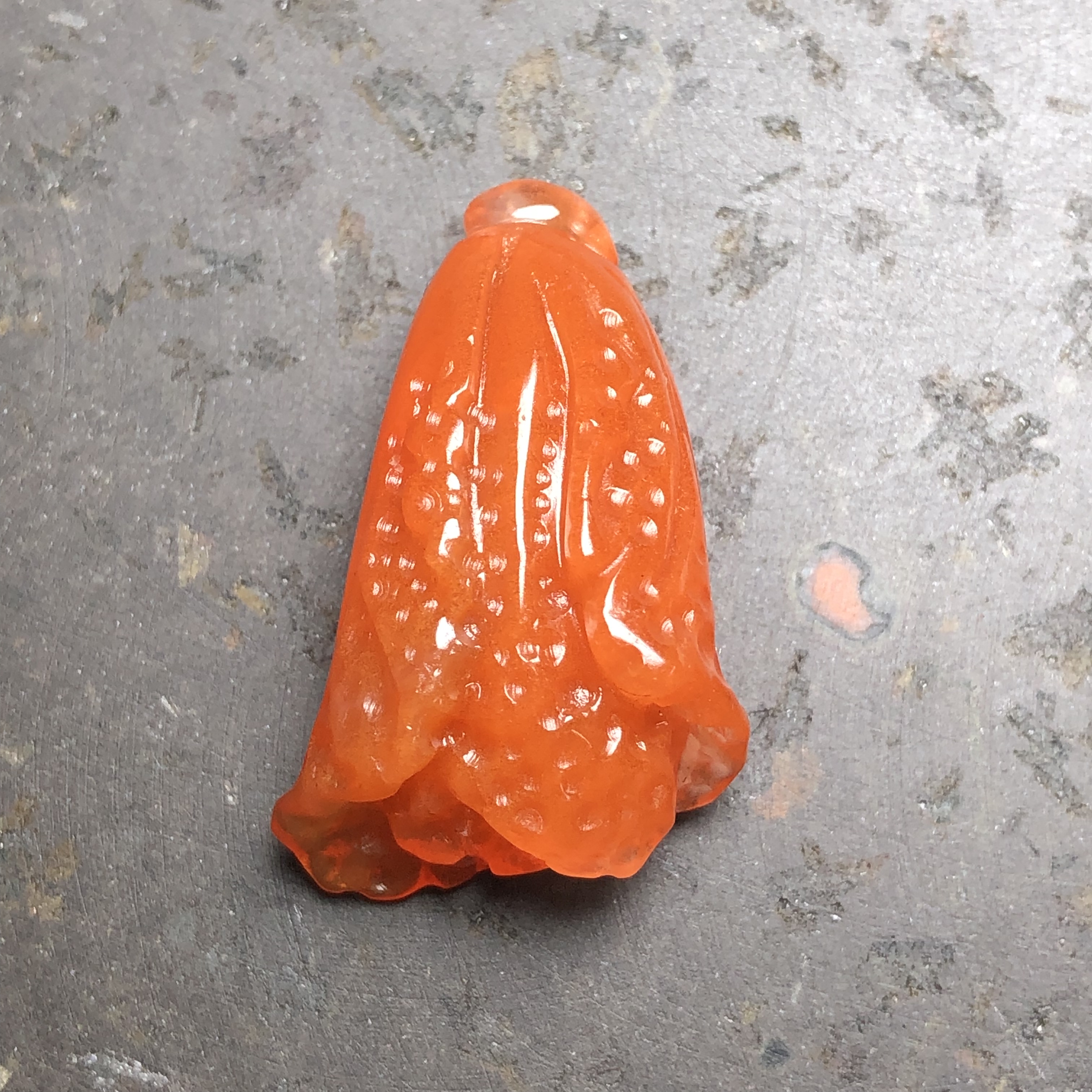 四川料凉山南红玛瑙 天然无裂原矿柿子红白菜挂件 百财吊坠6.74克