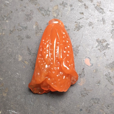 四川料凉山南红玛瑙 天然无裂原矿柿子红白菜挂件 百财吊坠6.74克