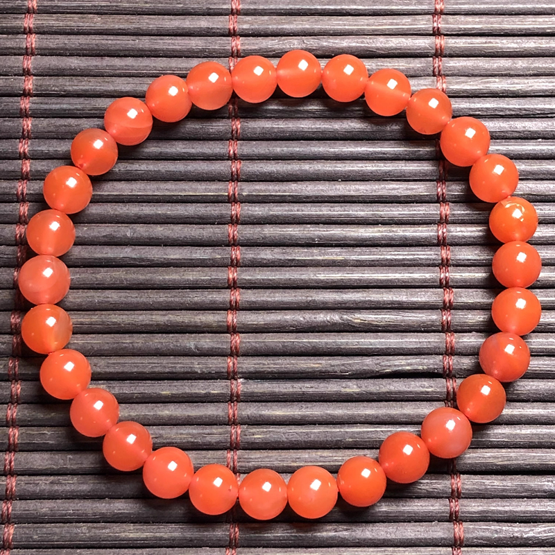 保山料南红 无裂天然原矿冰红满色圆珠单圈女士女款手串 手链 6mm