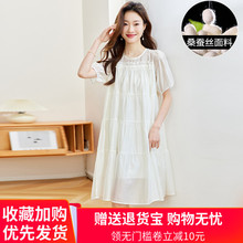 杭州真丝纯色连衣裙女夏季新款宽松显瘦气质桑蚕丝短袖小个子裙子