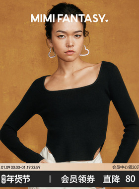 mimi fantasy毛衣女秋冬2024新款保暖上衣女长袖修身方领针织衫
