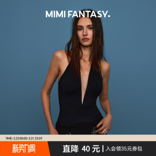 MIMI FANTASY性感挂脖露背连体衣女2026深V镂空收腰显瘦免穿文胸