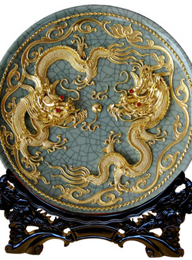 漆线雕双龙戏珠摆件工艺品