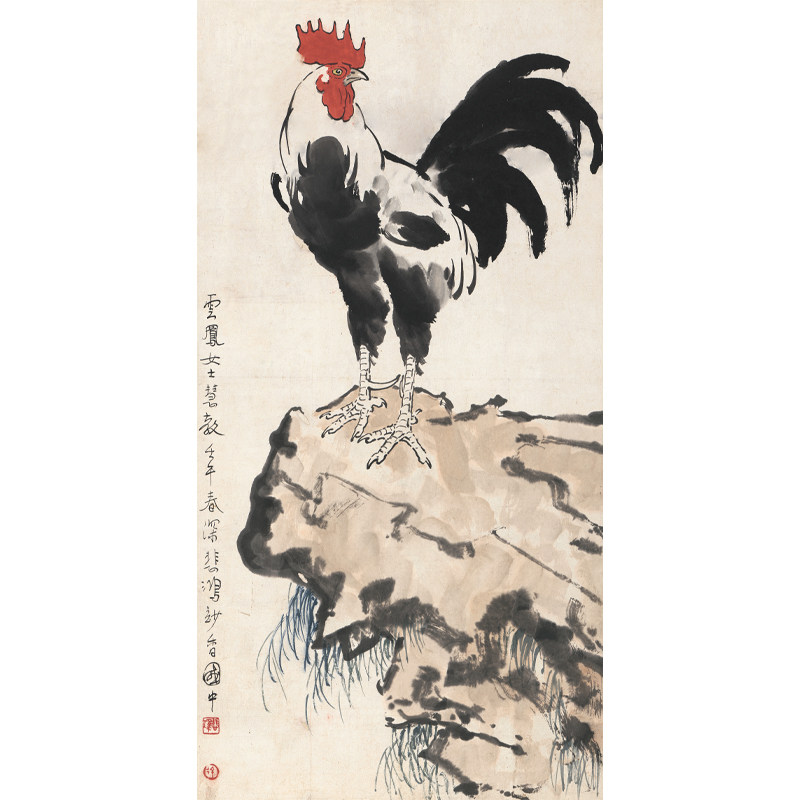 徐悲鸿雄鸡图装饰画芯心高清微喷打印宣纸复制画