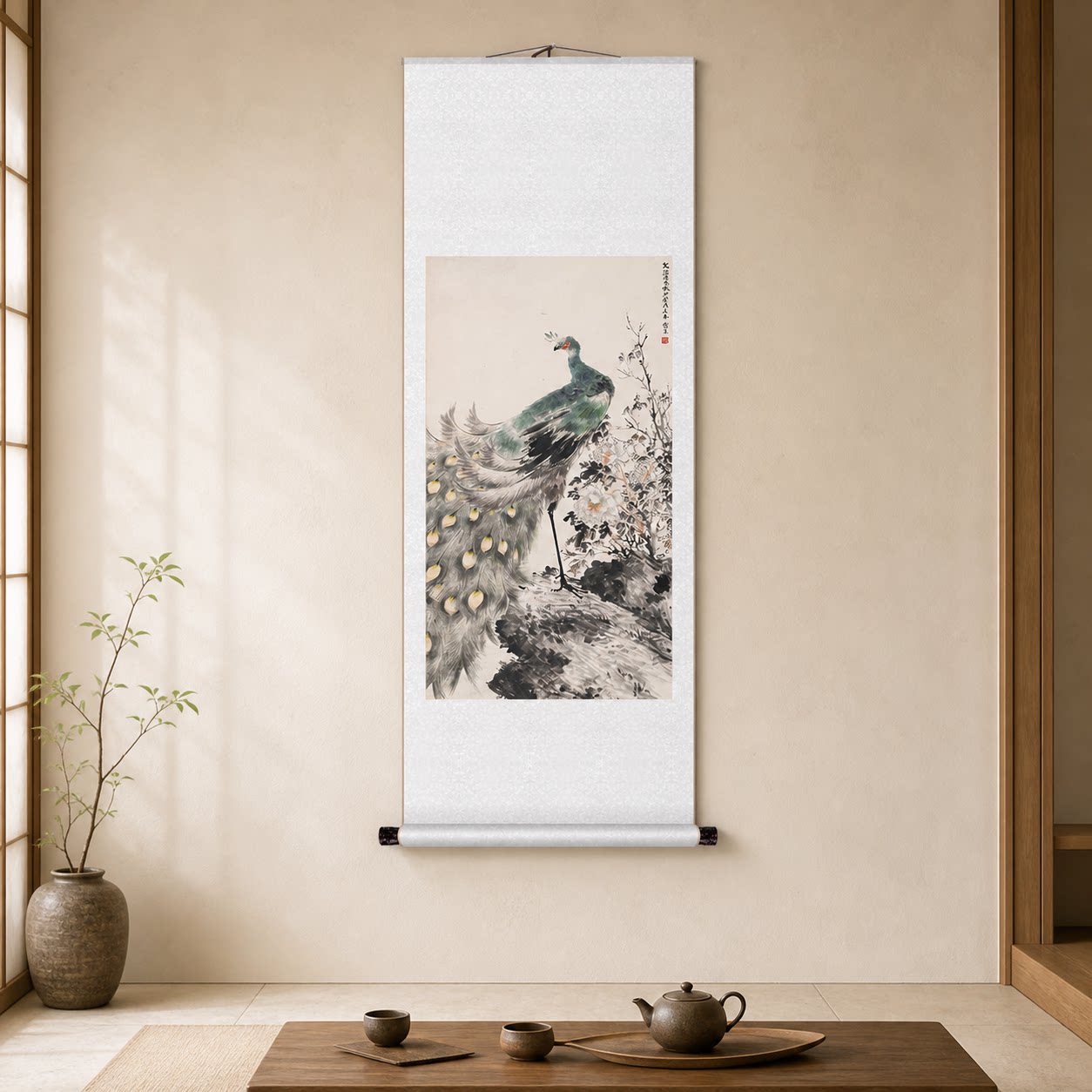 江寒汀-孔雀图字画装饰画玄关挂国画