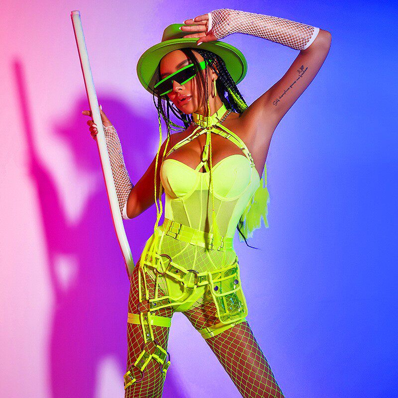 定制gogo演出服女性感荧光色连体运动风夜店领舞服酒吧b组ds服装