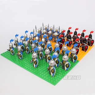 中世纪古城堡皇家卫兵蓝狮骑士罗马战士军事小人仔益智积木玩具