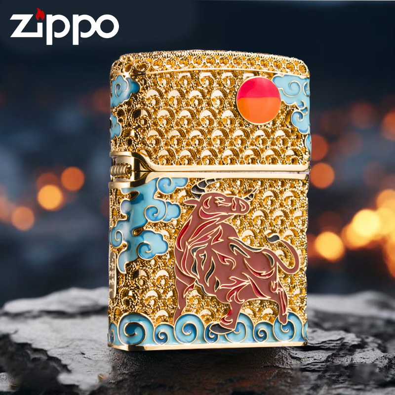 Zippo正品打火机原装正版限量版金丝珐琅彩生肖牛男士送礼收藏