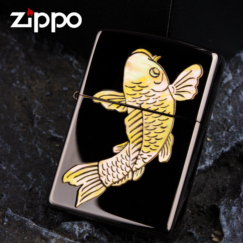 打火机zippo正品煤油男士防风打火机贝壳黑色鲤鱼送礼