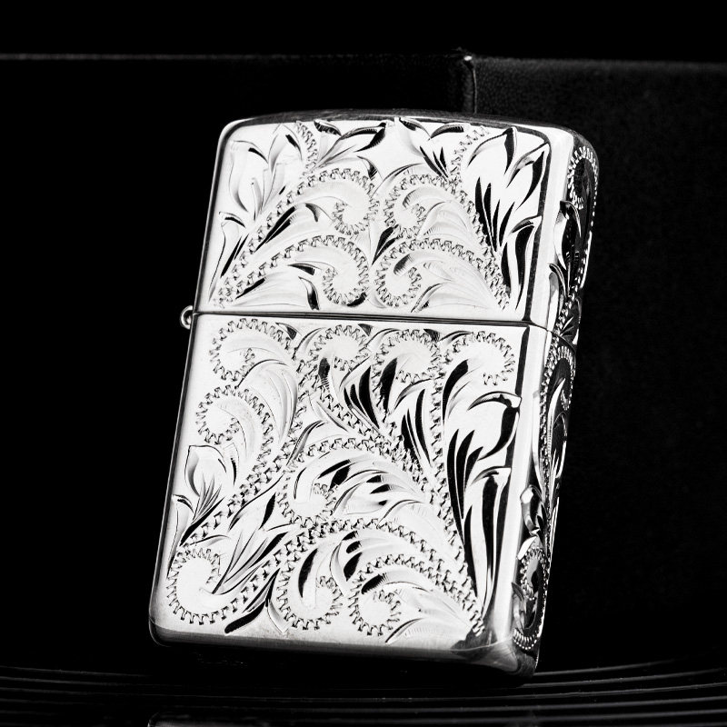 Zippo纯银打火机正版富贵蔓藤竖纹雕花纹正品高档送礼收藏