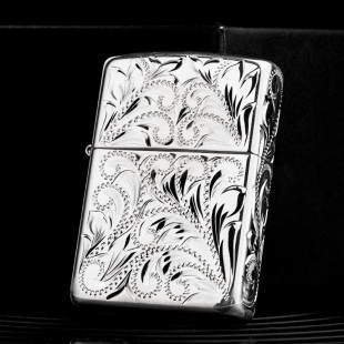 Zippo纯银打火机正版富贵蔓藤竖纹雕花纹正品高档送礼收藏