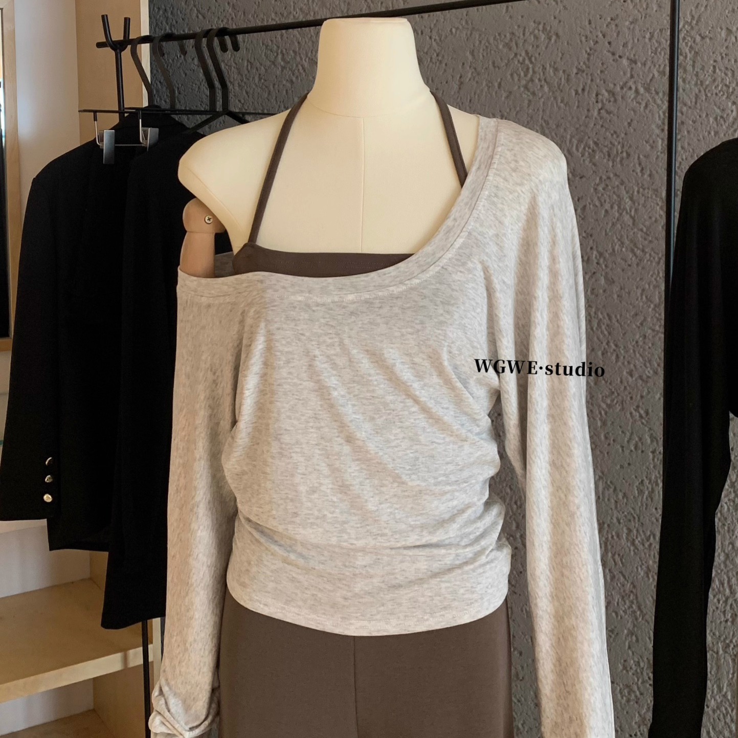 WGWE针织开衫毛衣短外套两件套