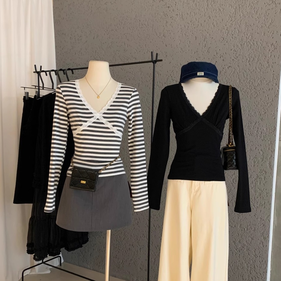 WGWE蕾丝拼接修身设计感内搭上衣