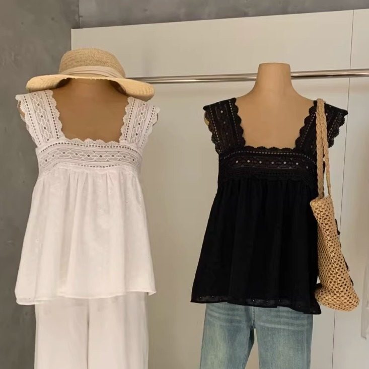 WGWE高雅清甜重工蕾丝花边镂空绣花A字大方领娃娃衫上衣女,女装/女士精品,背心吊带,淘宝优惠券,粉丝福利购,淘宝优惠卷